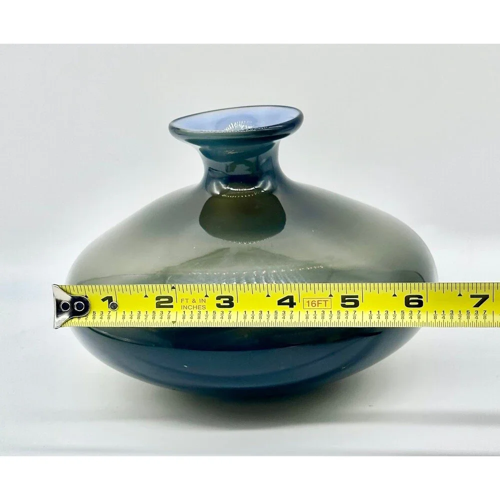 West Elm Smoke Gray Green Flair Blue Opaque VaseMouth blown studio glass vase